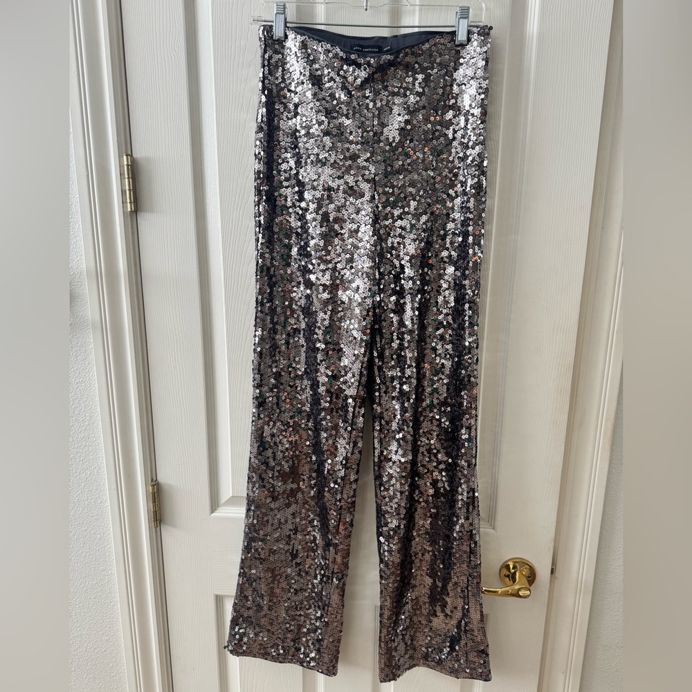 Good American Silver Sequin Wide-Leg Pants